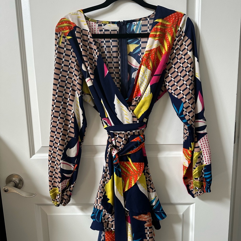 Vibrant Multicolor Geometric Wrap Dress